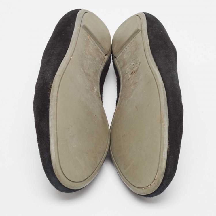 Pre Owned Sergio Rossi Black Suede Round Toe Ballet Flats Size 39.5