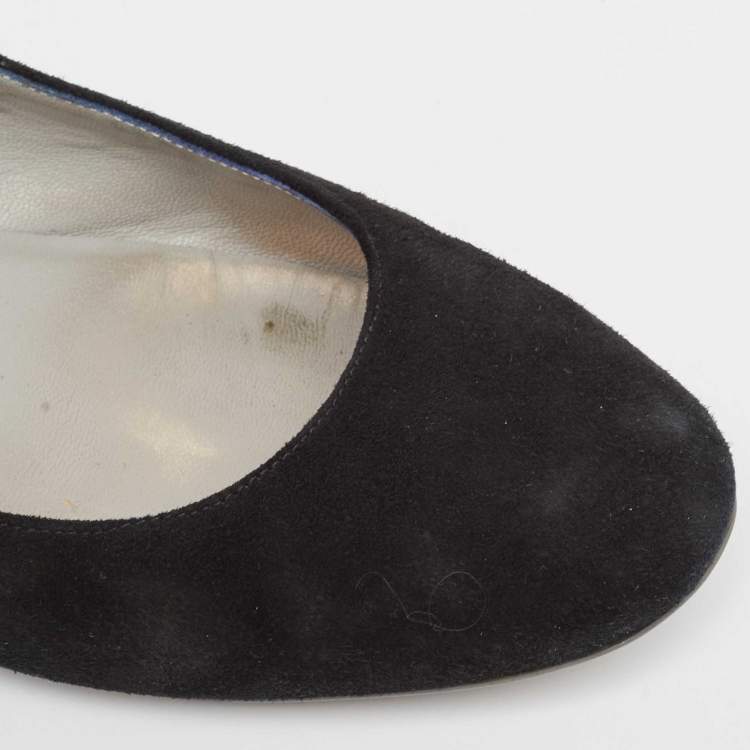 Pre Owned Sergio Rossi Black Suede Round Toe Ballet Flats Size 39.5