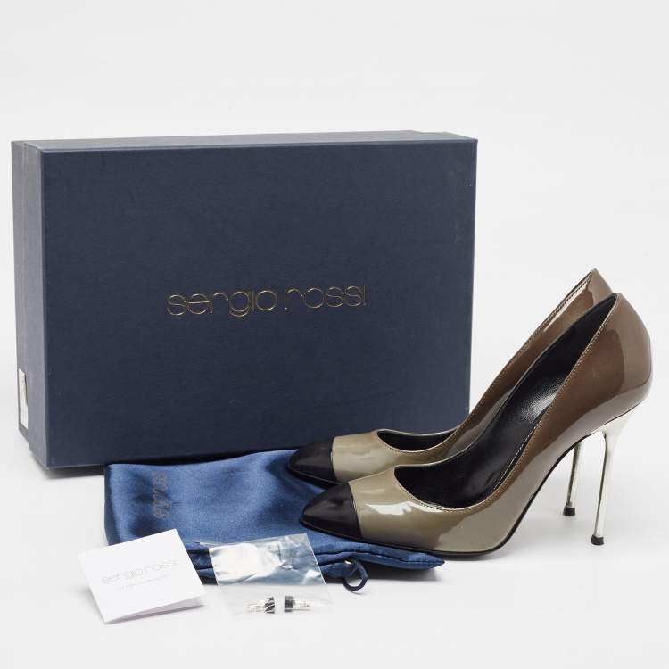 Pre Owned Sergio Rossi Grey/Black Patent Leather Cap Toe Pumps Sie 37
