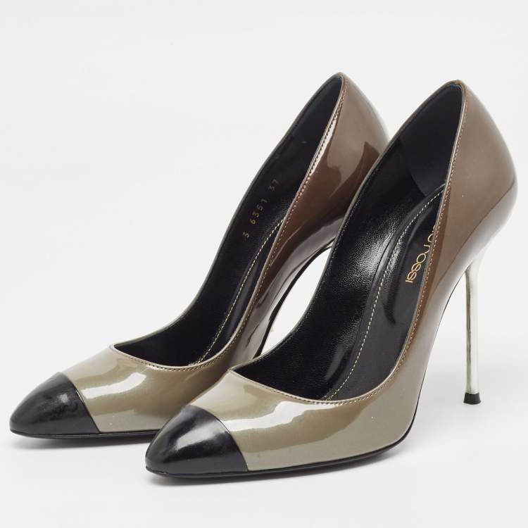 Pre Owned Sergio Rossi Grey/Black Patent Leather Cap Toe Pumps Sie 37