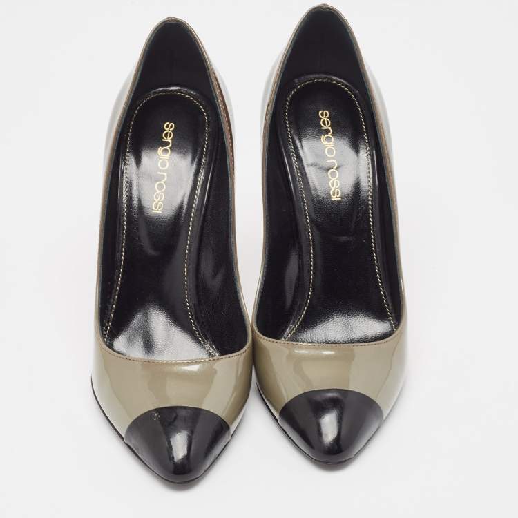 Pre Owned Sergio Rossi Grey/Black Patent Leather Cap Toe Pumps Sie 37