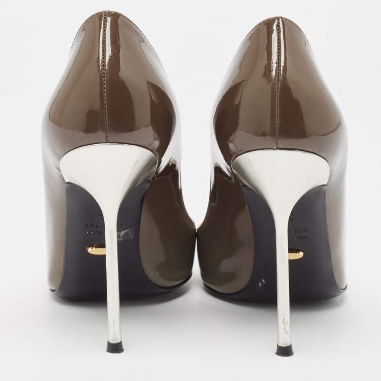 Pre Owned Sergio Rossi Grey/Black Patent Leather Cap Toe Pumps Sie 37