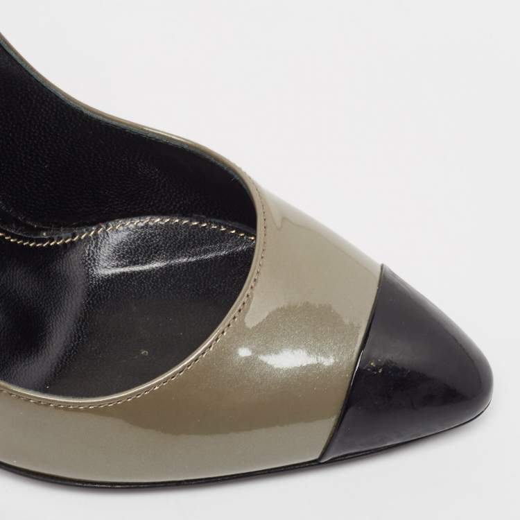 Pre Owned Sergio Rossi Grey/Black Patent Leather Cap Toe Pumps Sie 37
