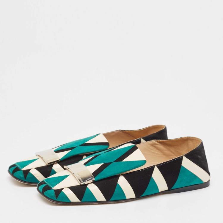 Pre Owned Sergio Rossi Multicolor Suede Flat Mules Size 36