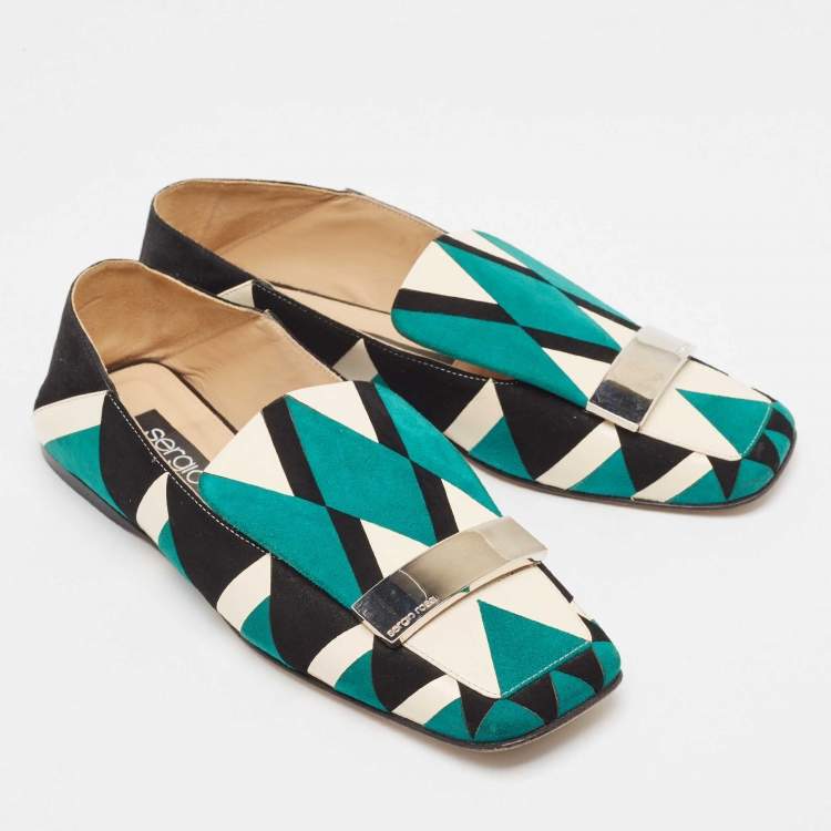 Pre Owned Sergio Rossi Multicolor Suede Flat Mules Size 36