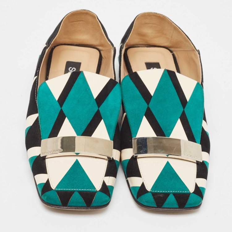 Pre Owned Sergio Rossi Multicolor Suede Flat Mules Size 36