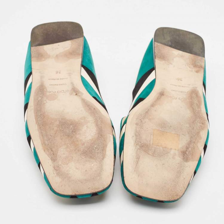 Pre Owned Sergio Rossi Multicolor Suede Flat Mules Size 36