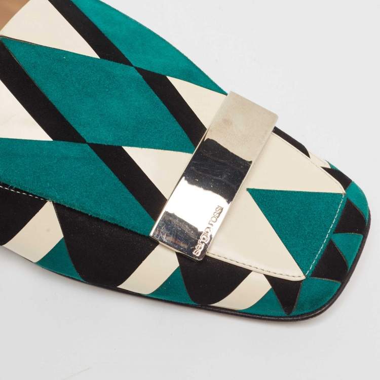 Pre Owned Sergio Rossi Multicolor Suede Flat Mules Size 36