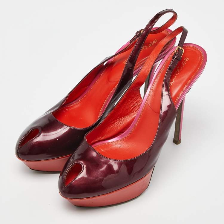 Pre Owned Sergio Rossi Burgundy/Red Patent Leather Cachet Slingback Pumps Size 39