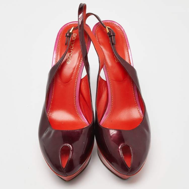 Pre Owned Sergio Rossi Burgundy/Red Patent Leather Cachet Slingback Pumps Size 39