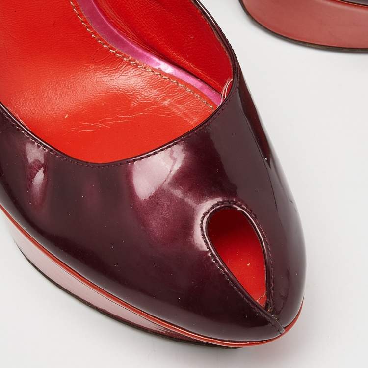 Pre Owned Sergio Rossi Burgundy/Red Patent Leather Cachet Slingback Pumps Size 39