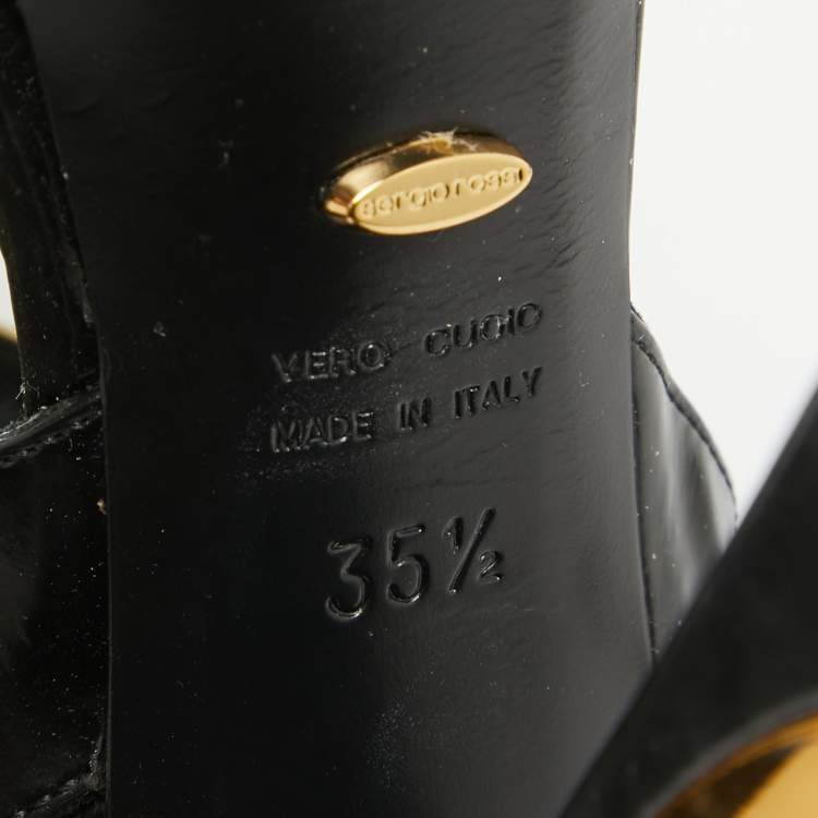 Pre Owned Sergio Rossi Black/Gold Leather Platform Ankle Strap Sandals Size 35.5
