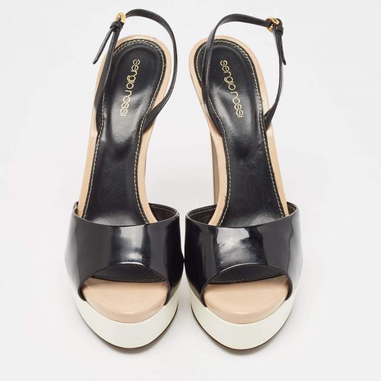 Pre Owned Sergio Rossi Black Patent Leather Open Toe Platform Ankle Strap Sandals Size 40.5