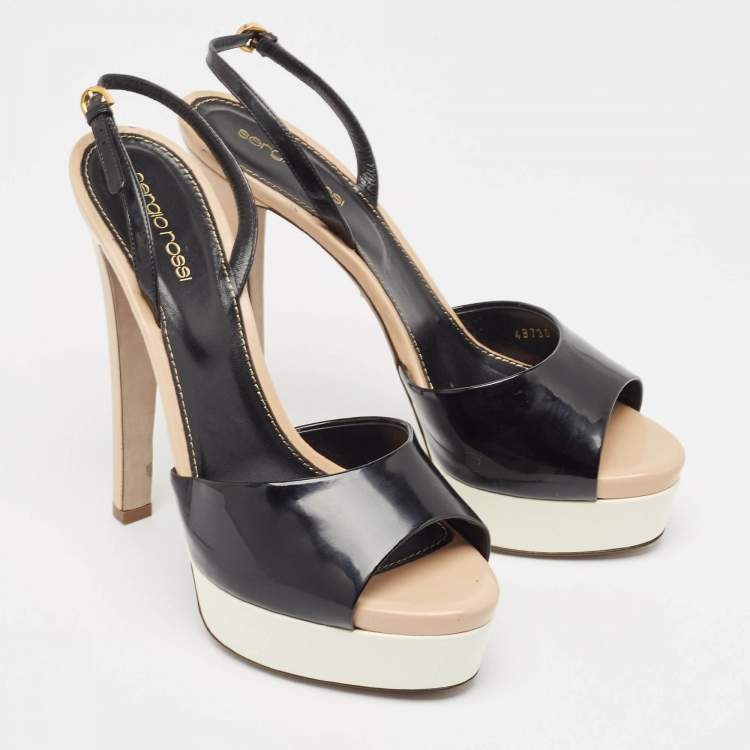 Pre Owned Sergio Rossi Black Patent Leather Open Toe Platform Ankle Strap Sandals Size 40.5