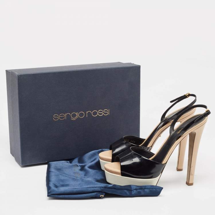 Pre Owned Sergio Rossi Black Patent Leather Open Toe Platform Ankle Strap Sandals Size 40.5