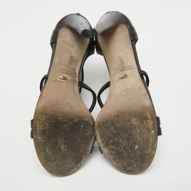 Pre Owned Sergio Rossi Black Leather Open Toe Cut Out Sandals Size 40