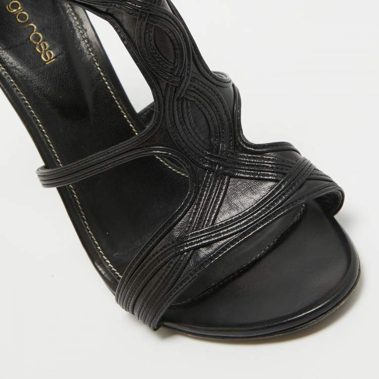 Pre Owned Sergio Rossi Black Leather Open Toe Cut Out Sandals Size 40