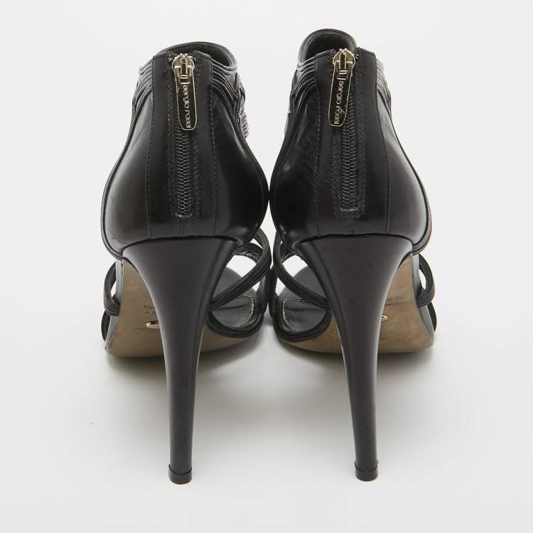 Pre Owned Sergio Rossi Black Leather Open Toe Cut Out Sandals Size 40