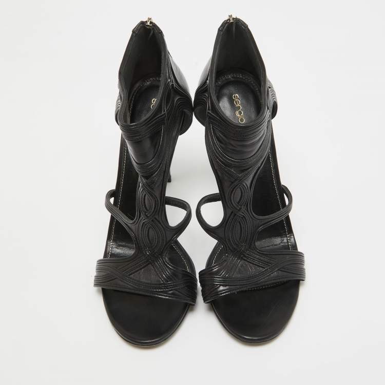 Pre Owned Sergio Rossi Black Leather Open Toe Cut Out Sandals Size 40
