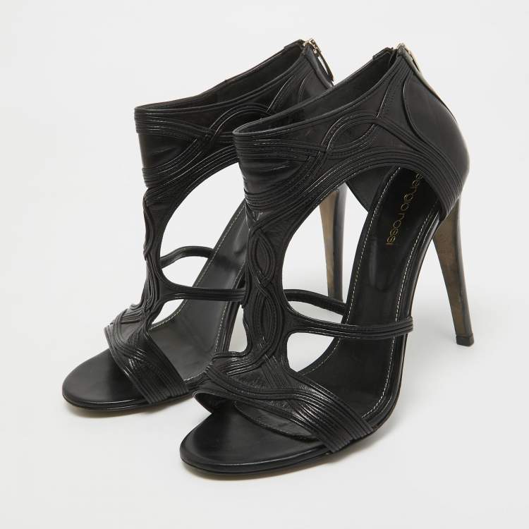 Pre Owned Sergio Rossi Black Leather Open Toe Cut Out Sandals Size 40