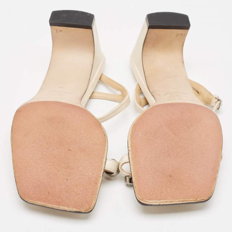 Pre Owned Sergio Rossi Cream Leather Crystal Embellished Ankle Strap Sandals Size 36
