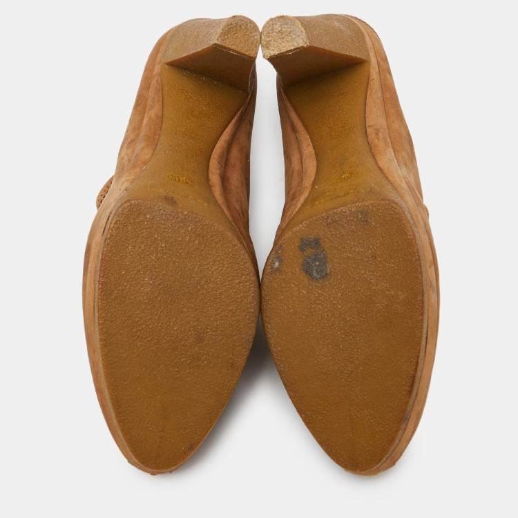 Pre Owned Sergio Rossi Brown Nubuck Leather Zip Platform Mules Size 38.5
