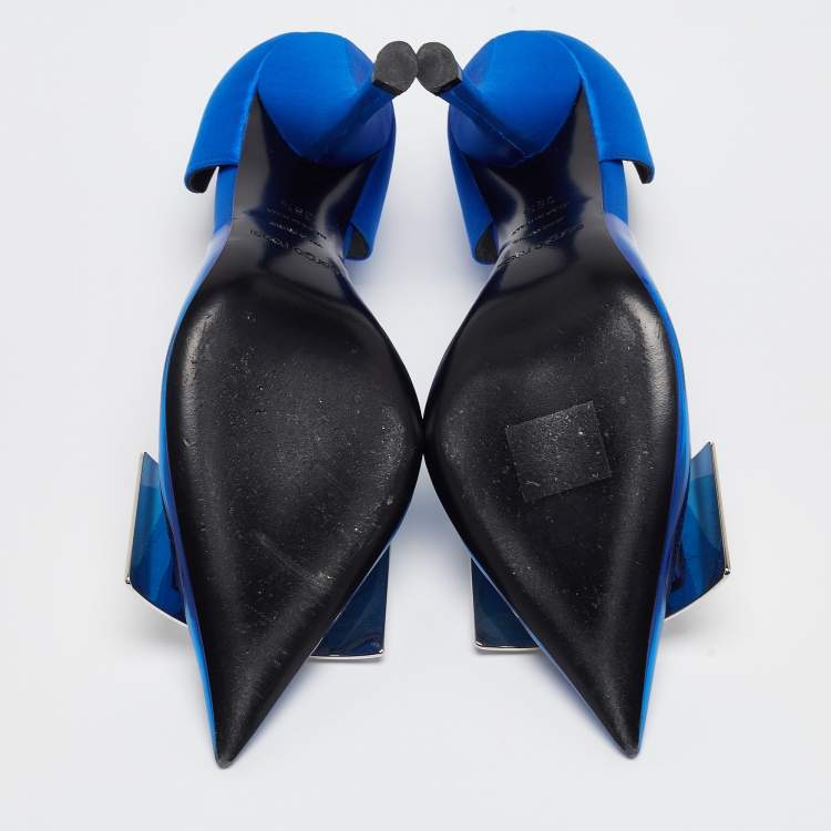 Pre Owned Sergio Rossi Electric Blue PVC and Satin D'orsay Pumps Size 36.5