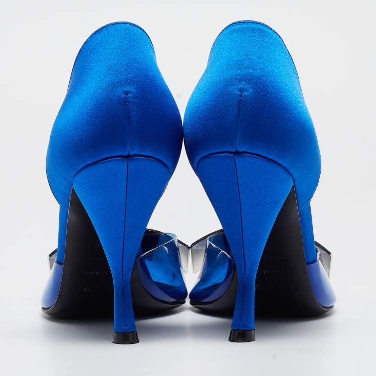 Pre Owned Sergio Rossi Electric Blue PVC and Satin D'orsay Pumps Size 36.5