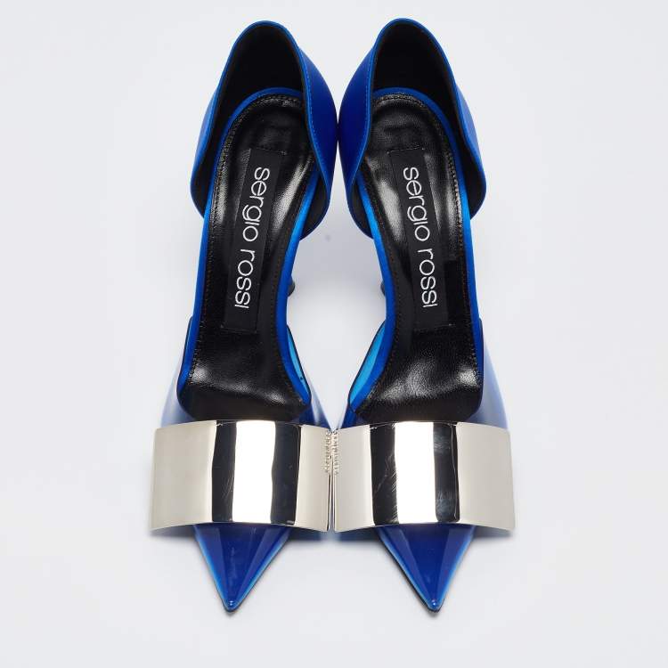 Pre Owned Sergio Rossi Electric Blue PVC and Satin D'orsay Pumps Size 36.5