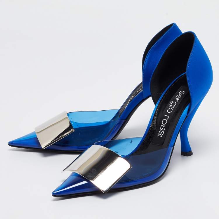 Pre Owned Sergio Rossi Electric Blue PVC and Satin D'orsay Pumps Size 36.5