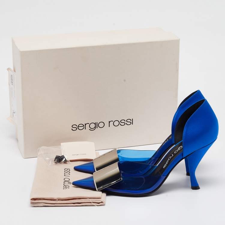 Pre Owned Sergio Rossi Electric Blue PVC and Satin D'orsay Pumps Size 36.5