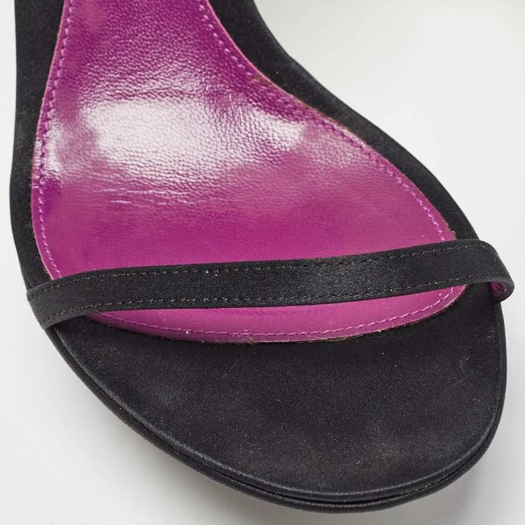 Pre Owned Sergio Rossi Black Satin Ankle Strap Platform Sandals Size 37.5