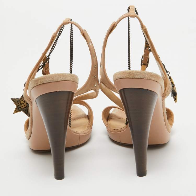 Pre Owned Sergio Rossi Beige Suede Embellished Ankle Strap Sandals Size 38