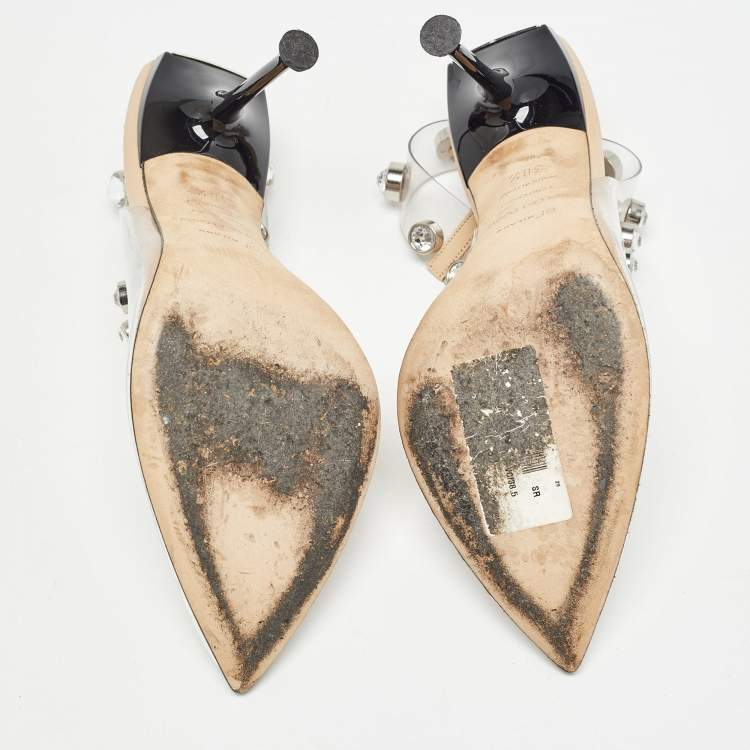 Pre Owned Sergio Rossi Beige/Transparent  PVC Crystal Embellished Slingback Pumps Size 38.5