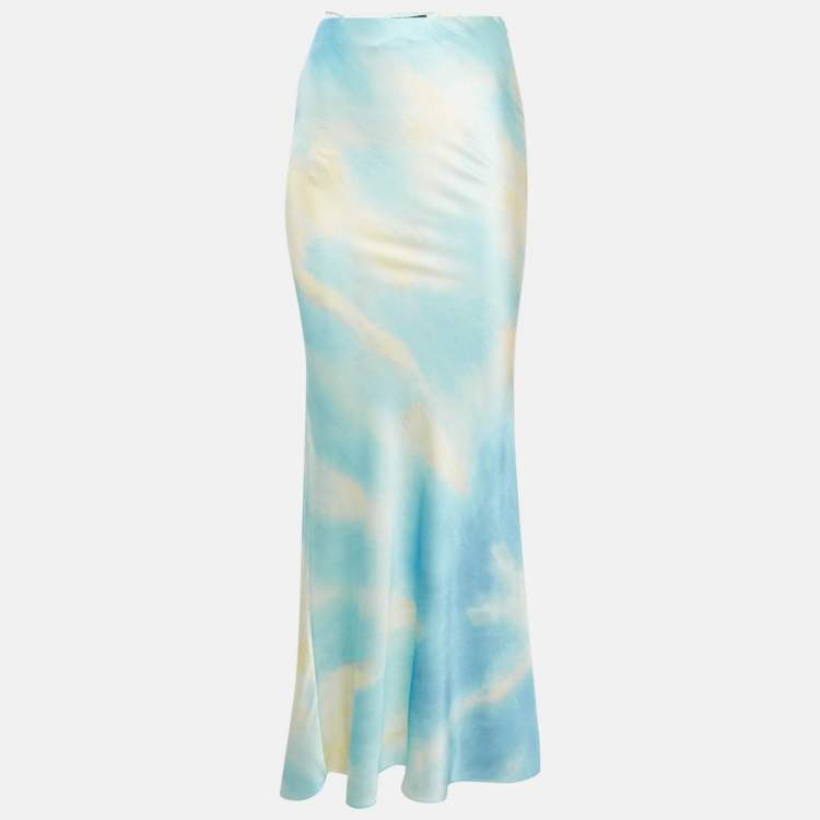مملوكة مسبقًا Ser.o.ya Blue Abstract Print Satin Silvana Maxi Skirt XS