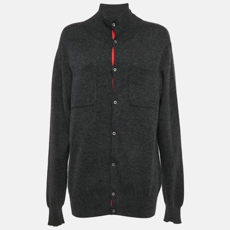 Pre Owned Shanghai Tang Grey Cashmere Blend Button Front Cardigan L