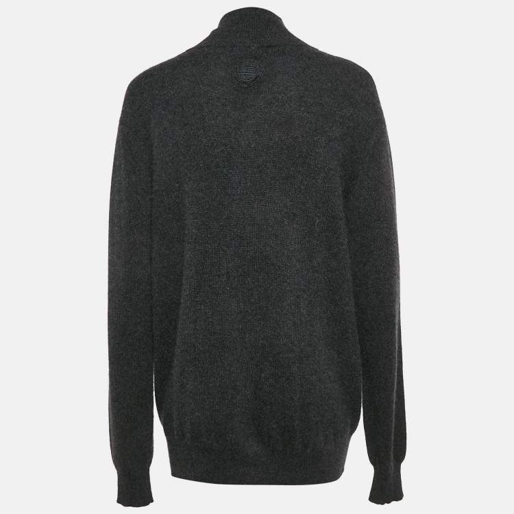Pre Owned Shanghai Tang Grey Cashmere Blend Button Front Cardigan L