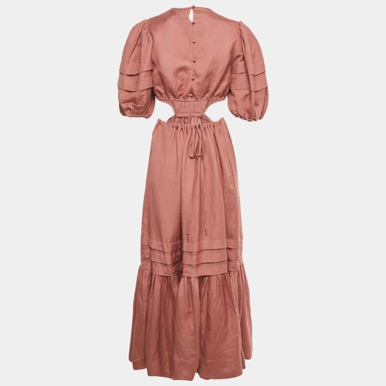 Pre Owned Shona Joy Pink Linen Blend Cut-Out Maxi Dress M