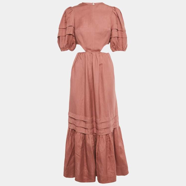 Pre Owned Shona Joy Pink Linen Blend Cut-Out Maxi Dress M
