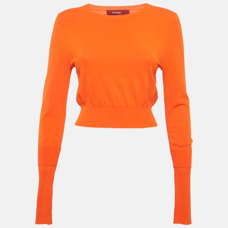 Pre Owned Sies Marjan Orange Knit Gwin Crop Crew Sweater M