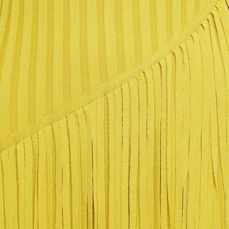 Pre Owned Simon Miller Yellow Rib Knit Fringed Maxi Dress XS