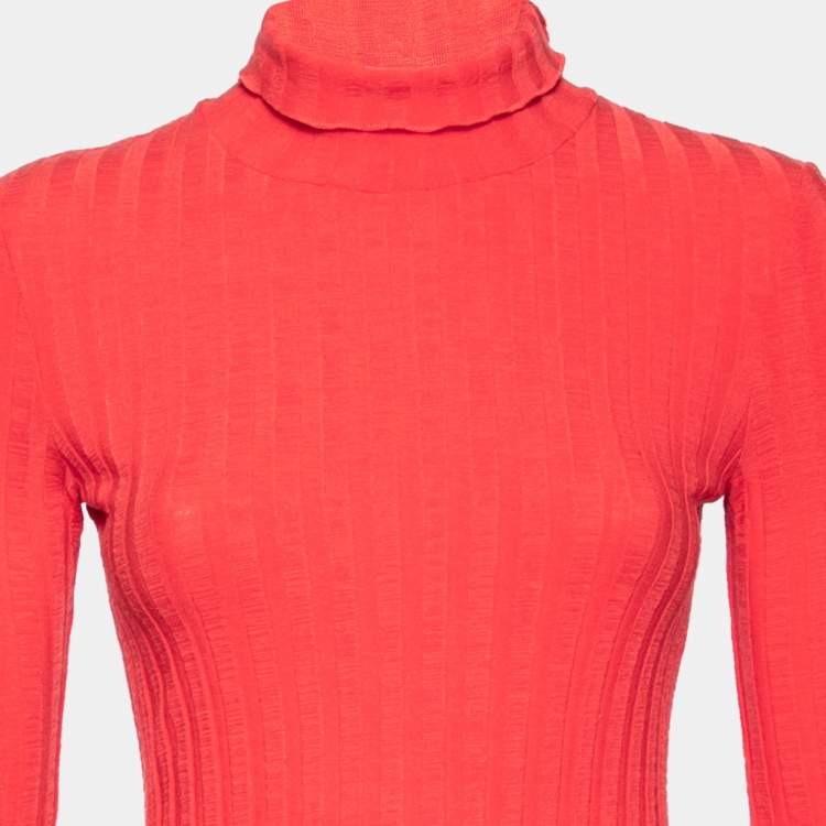 Pre Owned Simon Miller Orange Rib Knit Long Sleeve Turtle Neck Sweater L