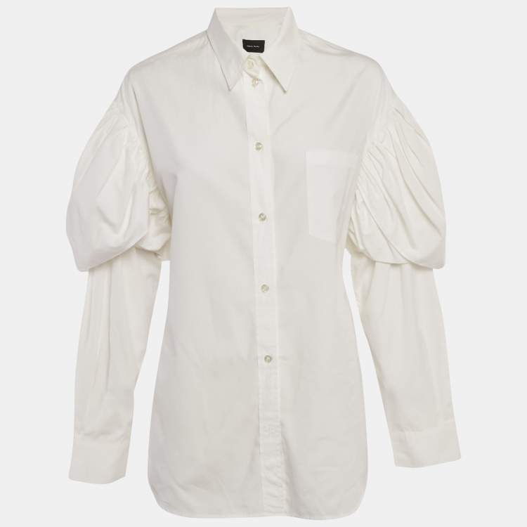 Pre Owned Simone Rocha White Cotton Gathered Sleeve Detail Shirt M