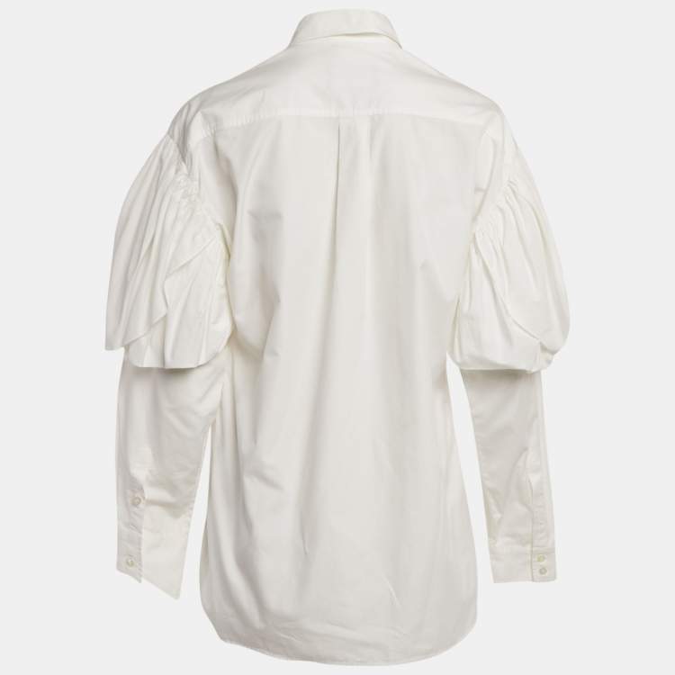 Pre Owned Simone Rocha White Cotton Gathered Sleeve Detail Shirt M