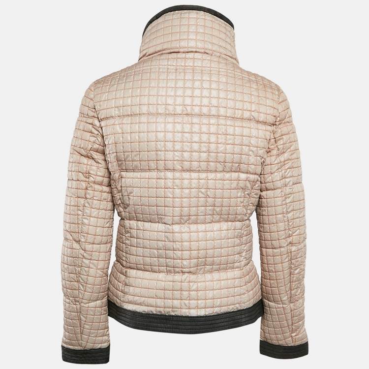Pre Owned Sisley Beige Crepe Fur Collar Detail Quilted Puffer Jacket M