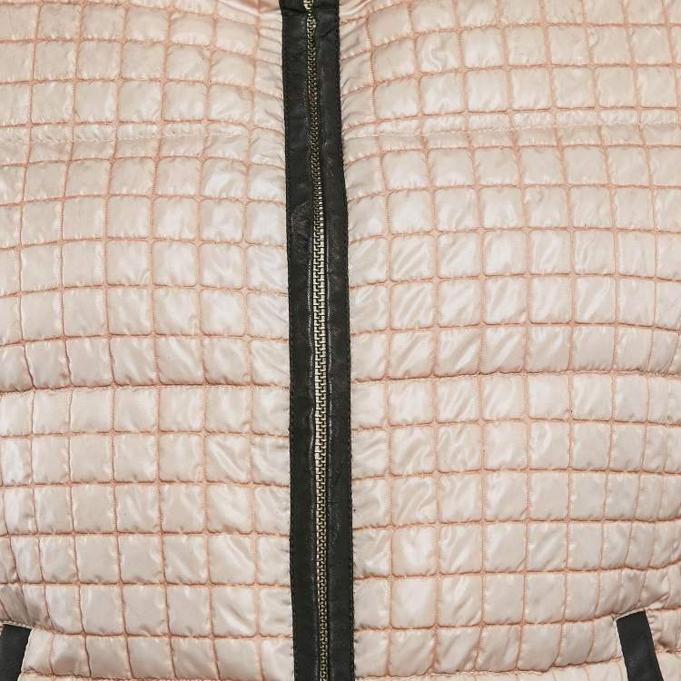 Pre Owned Sisley Beige Crepe Fur Collar Detail Quilted Puffer Jacket M