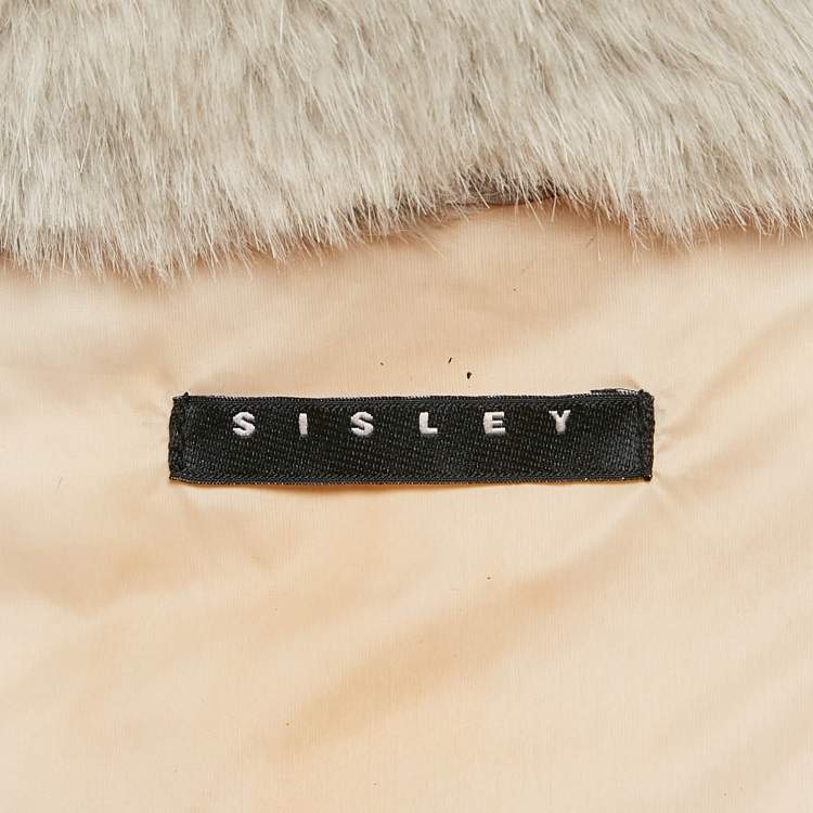Pre Owned Sisley Beige Crepe Fur Collar Detail Quilted Puffer Jacket M