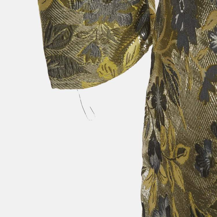 Pre Owned Sister Jane Gold/Silver Floral Pattern Jacquard Puff Sleeve Mini Dress S