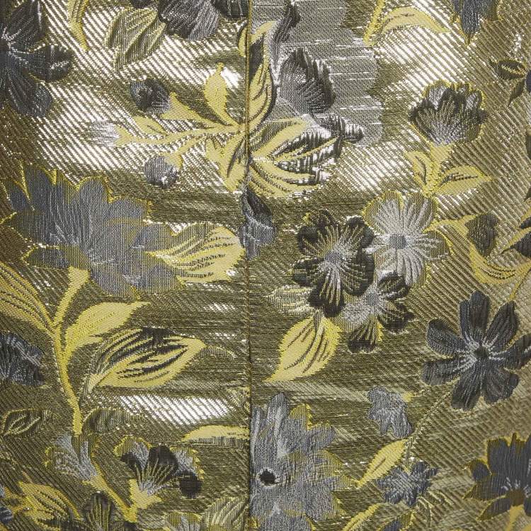 Pre Owned Sister Jane Gold/Silver Floral Pattern Jacquard Puff Sleeve Mini Dress S