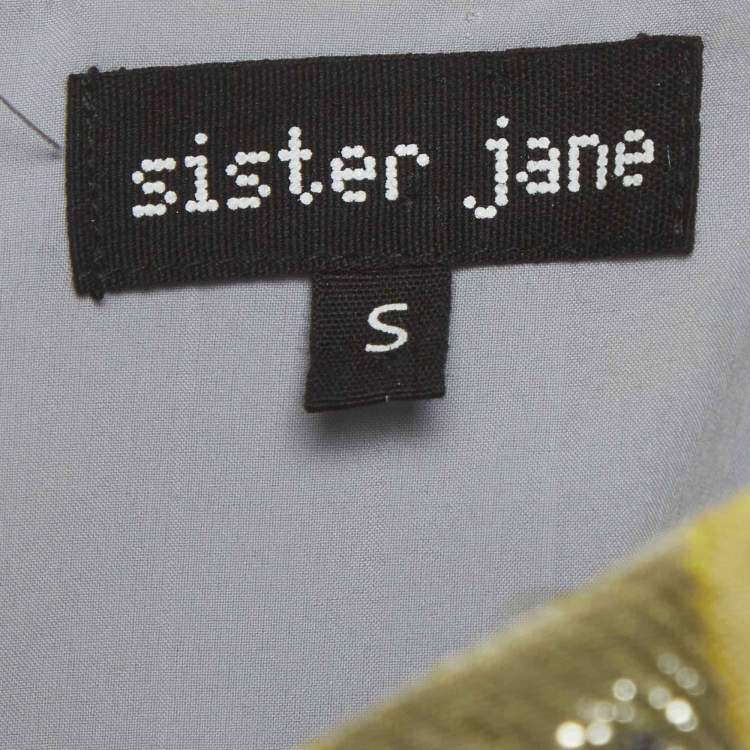 Pre Owned Sister Jane Gold/Silver Floral Pattern Jacquard Puff Sleeve Mini Dress S